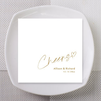 Moderne Gold Cheers Handlettering: Elegante Hochze Serviette