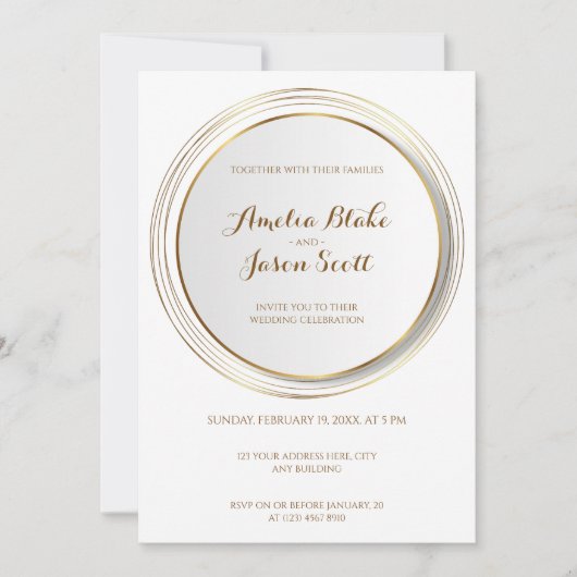 Moderne Gold Circle Frame Wedding Einladung (Vorderseite)