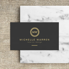 Moderne Gold Circle Monogram Initialen auf Dunkelg Visitenkarte
