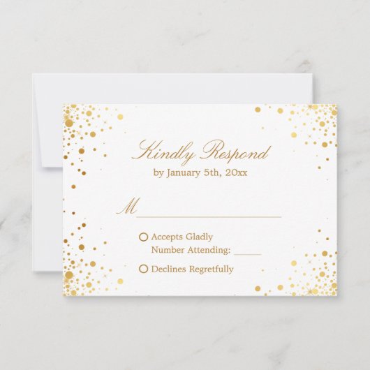 Moderne Gold Confetti Dots Hochzeit RSVP Antwort (Vorderseite)