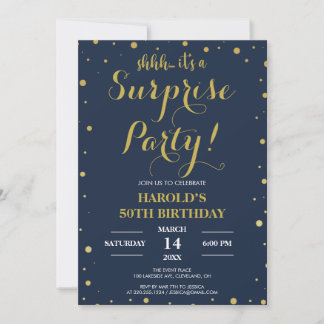 Moderne Gold Confetti Navy 50. Überraschung Geburt Einladung