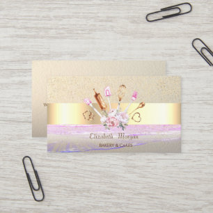 Moderne Gold Confetti, Streifen, Bäckereiwerkzeuge Visitenkarte
