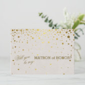Moderne Gold Confetti White Leather Matron of Hono Einladung (Stehend Vorderseite)