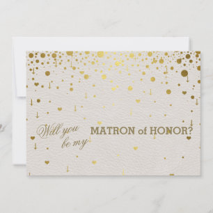 Moderne Gold Confetti White Leather Matron of Hono Einladung
