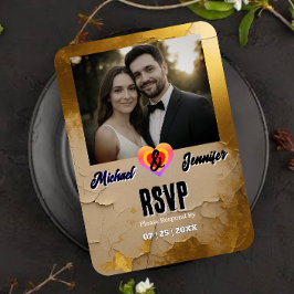 Moderne Gold Cracked Foto Wedding RSVP Card