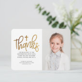 Moderne Gold Cross Foto-Bestätigung Dankeskarte (Stehend Vorderseite)