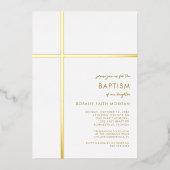 Moderne Gold Cross Taufe Christening Einladung (Vorderseite)