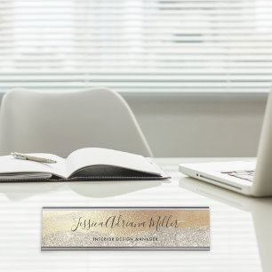 Moderne Gold-Diamant-Glitter-Faux-Folie Luxus-Glam Schreibtischnamensplakette