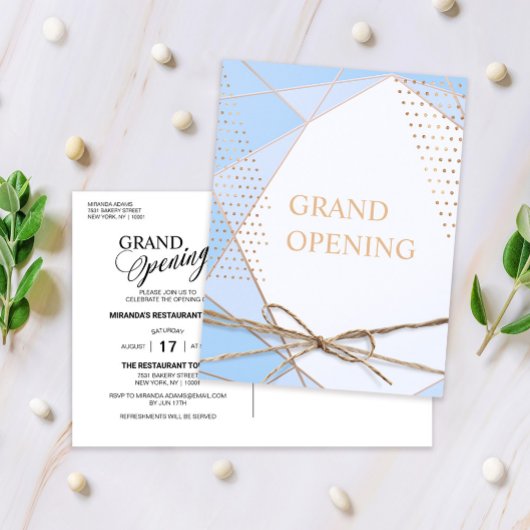 Moderne Gold Dots Rustikale Ribbon Grand Opening Einladungspostkarte