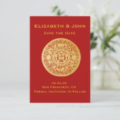 Moderne Gold Double Happiness Wedding No.10 Save The Date (Stehend Vorderseite)