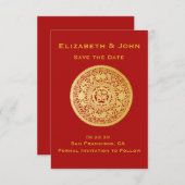 Moderne Gold Double Happiness Wedding No.10 Save The Date (Vorne/Hinten)