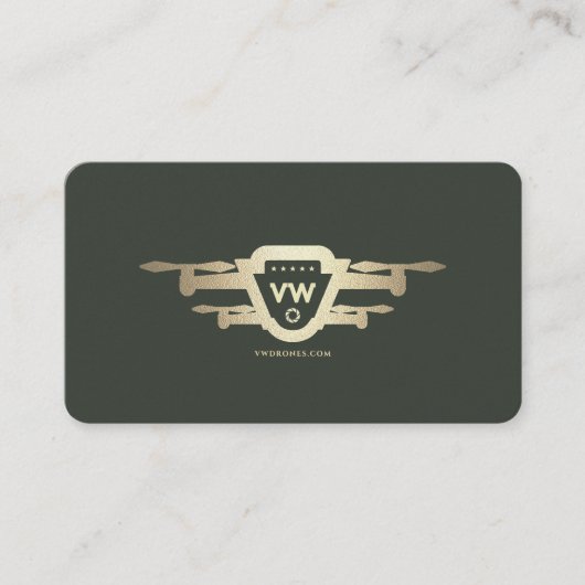 Moderne Gold Drone Tech Monogram Dunkelgrün Visitenkarte (Vorderseite)