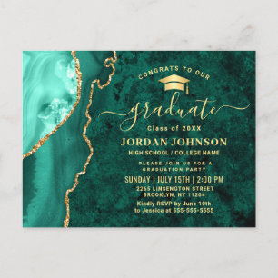 Moderne Gold Emerald Graduation Party Einladung Postkarte
