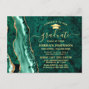 Moderne Gold Emerald Graduation Party Einladung Postkarte
