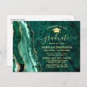 Moderne Gold Emerald Graduation Party Einladung Postkarte (Vorne/Hinten)
