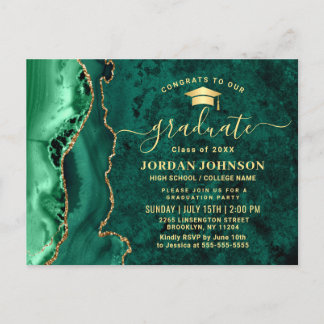 Moderne Gold Emerald Graduation Party Einladung Postkarte