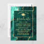Moderne Gold Emerald Graduation Party Einladung Postkarte (Vorne/Hinten)