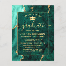 Moderne Gold Emerald Graduation Party Einladung Postkarte