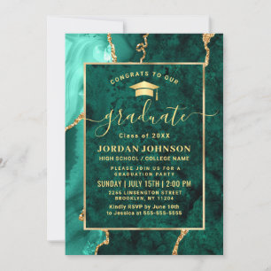 Moderne Gold Emerald Green Marble Graduation Party Einladung