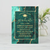 Moderne Gold Emerald Green Marble Graduation Party Einladung (Stehend Vorderseite)