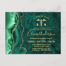Moderne Gold Emerald RN Graduation Party Einladung Postkarte