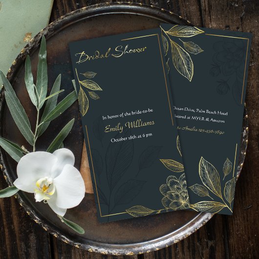 Moderne Gold Floral Bridal Dusche Einladung