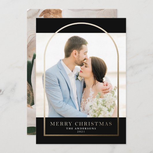 Moderne Gold Foil-Bilderrahmen-Urlaubskarte Einladung (Vorne/Hinten)