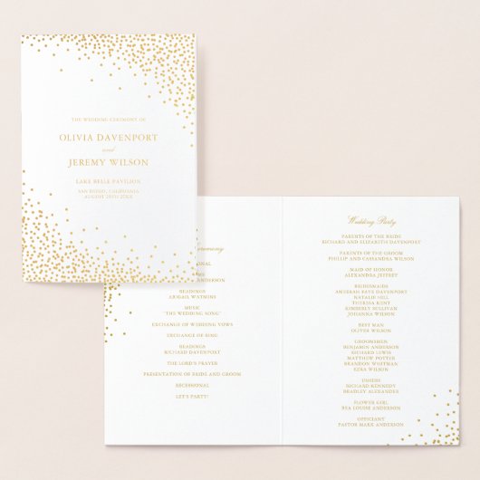 Moderne Gold Foil Confetti Dots Hochzeitsprogramme Folienkarte (Anzeige)