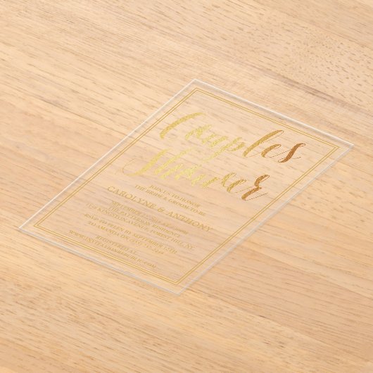 Moderne Gold Foil Effect Paare Polterabend Acryleinladungen (Ablage )