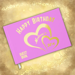 Moderne Gold Foil Geburtstag auf rosa Rect. Monogr Gästebuch