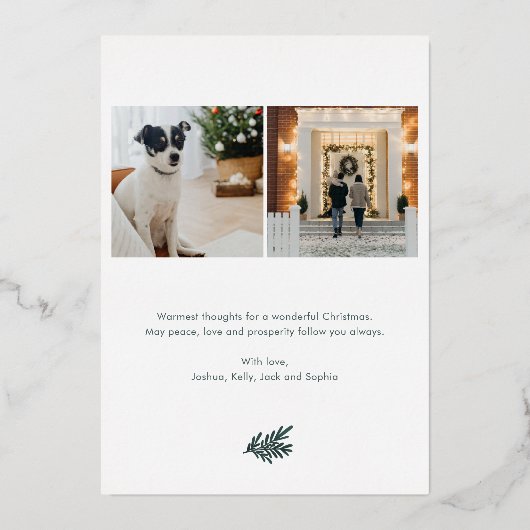 Moderne Gold Foil Pine Weihnachtskarte Foto Folieneinladung (Rückseite)