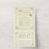 Moderne Gold Foil Script Blumenrahmen Hochzeit RSV All In One Einladung (Innen Boden)