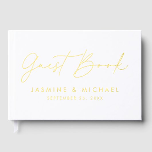Moderne Gold Foil Script Foto Hochzeit Gästebuch (Vorderseite)