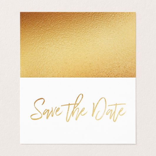 Moderne Gold Foil Script Foto Save the Date Card Visitenkarten (Außenseite Aufgefaltet)