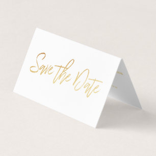 Moderne Gold Foil Script Foto Save the Date Card Visitenkarten