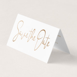 Moderne Gold Foil Script Foto Save the Date Card Visitenkarten
