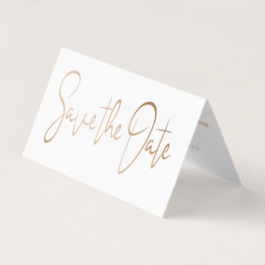 Moderne Gold Foil Script Foto Save the Date Card Visitenkarten (Vorderseite)
