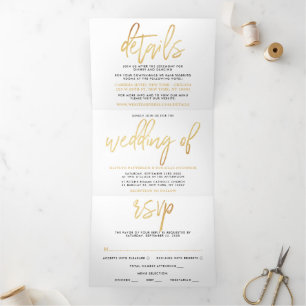 Moderne Gold Foil Script Wedding Suite Dreifach Gefaltete Einladung