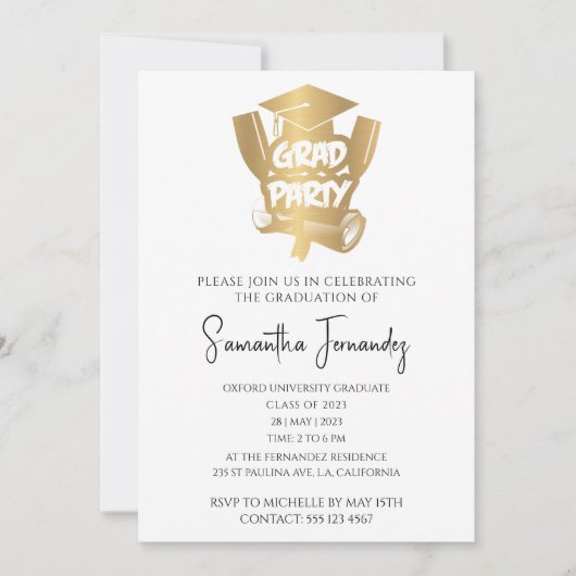 Moderne Gold Foil Stylish Script Graduation Party Einladung (Vorderseite)