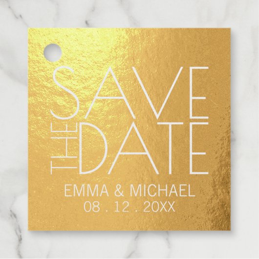 Moderne Gold Foil Wedding rettet das Datum Geschenkanhänger (Vorderseite)