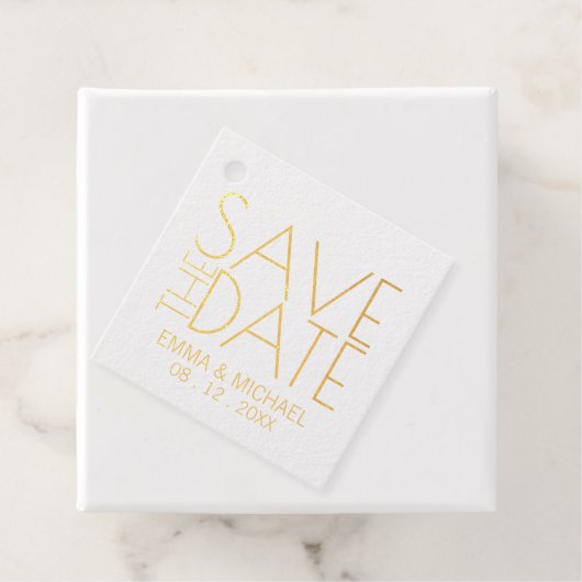 Moderne Gold Foil Wedding rettet das Datum Geschenkanhänger (Mit Box)