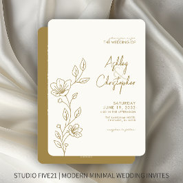 Moderne Gold Foliage Kontur All-in-One Hochzeit Einladung