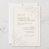 Moderne Gold Foliage Kontur Foto Hochzeit Einladung (Vorderseite)