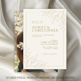 Moderne Gold Foliage Kontur Foto Hochzeit Einladung