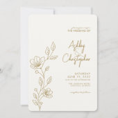 Moderne Gold Foliage Kontur Foto Hochzeit Einladung (Vorderseite)