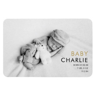 Moderne Gold-Foto-Baby-Geburtsanzeige Magnet