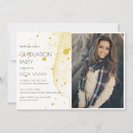 Moderne Gold Foto Graduation Party Einladung (Vorderseite)
