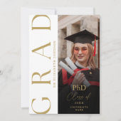 Moderne Gold Foto PhD Graduation Party Einladung (Vorderseite)