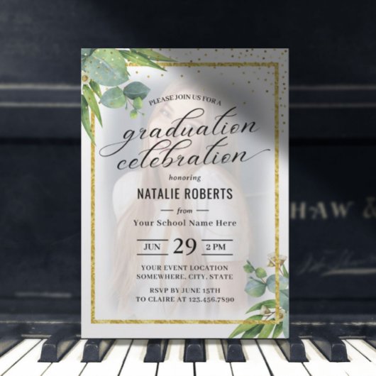 Moderne Gold Gerahmt Foliage Foto Graduation Party Einladung