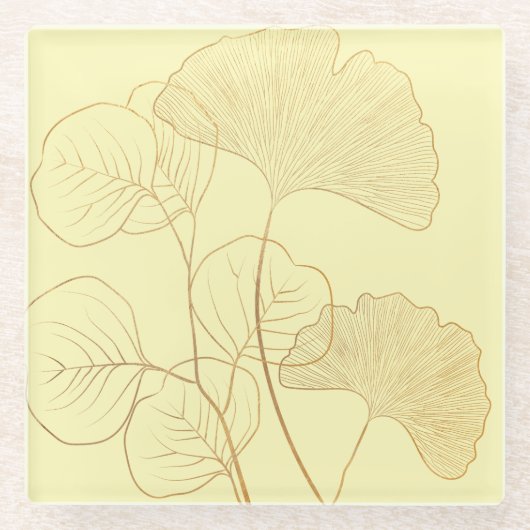 Moderne Gold Gingko-Blätter Glasuntersetzer (Vorderseite)